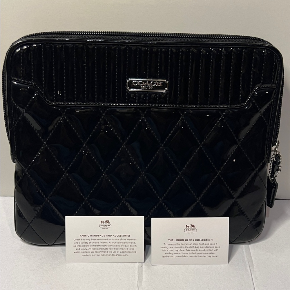 Coach Glossy Patent Leather Black Quilted Case